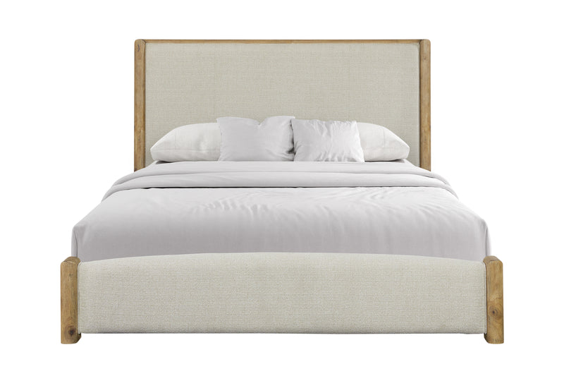 Lit à panneaux Austin avec tête et pied de lit en tissu, brun chêne naturel - format très grand lit
