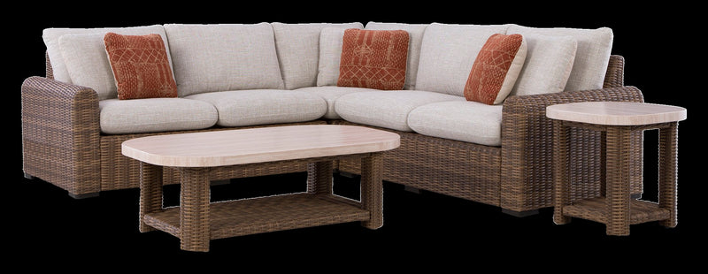 Ensemble Banff 3 pièces pour la terrasse à l’extérieur avec 2 causeuses et un fauteuil en coin, résistant aux intempéries - naturel et beige