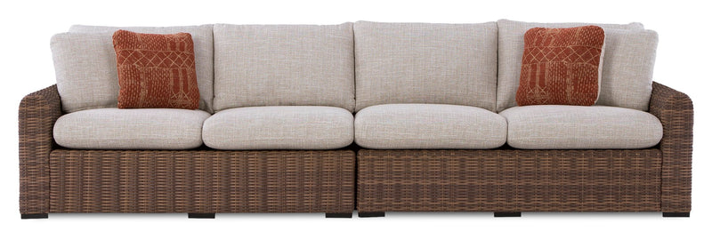 Ensemble Banff 3 pièces pour la terrasse à l’extérieur avec 2 causeuses et un fauteuil en coin, résistant aux intempéries - naturel et beige