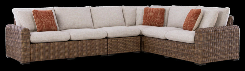 Ensemble Banff 4 pièces pour la terrasse à l’extérieur avec 2 causeuses, un fauteuil en coin et un fauteuil sans accoudoirs - brun et beige