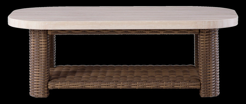 Table à café Banff pour la terrasse à l’extérieur - osier en résine et aluminium, résistante aux intempéries - brune et beige