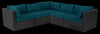 Ensemble Barbados 5 pièces pour la terrasse à l’extérieur avec 3 fauteuils en coin et 2 fauteuils sans accoudoirs - osier en résine tressé à la main, résistant aux rayons UV et aux intempéries - noir et bleu