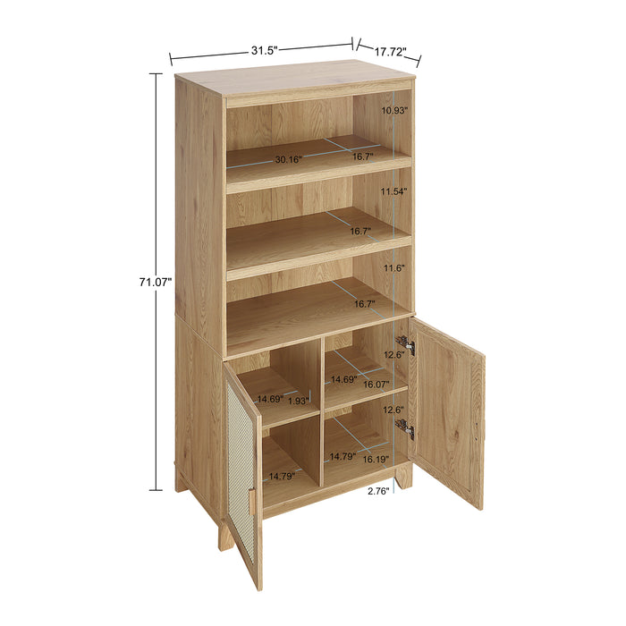 Bibliothèque moderne Sheridan de Manhattan Comfort avec cannage et tablettes réglables - naturelle