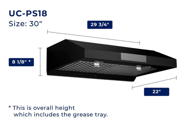 Hotte de cuisinière sous l'armoire Hauslane de 30 po noir mat - UC-PS18BLK-30