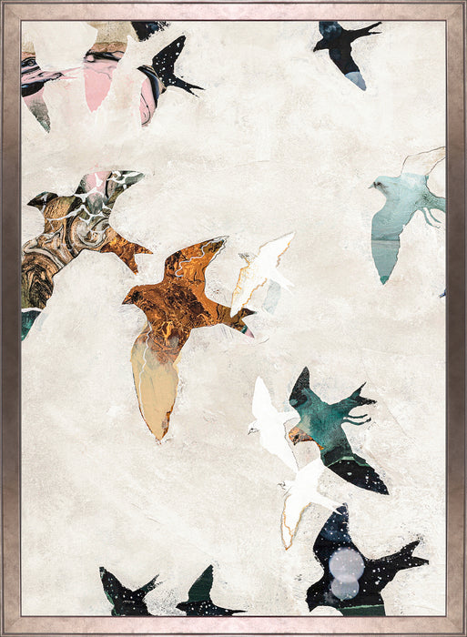 Œuvre d’art encadrée au fini lin « Flying Birds » - 22 po x 30 po