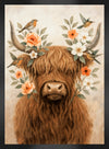 Œuvre d’art encadrée au fini lin « Floral Bull » - 22 po x 30 po