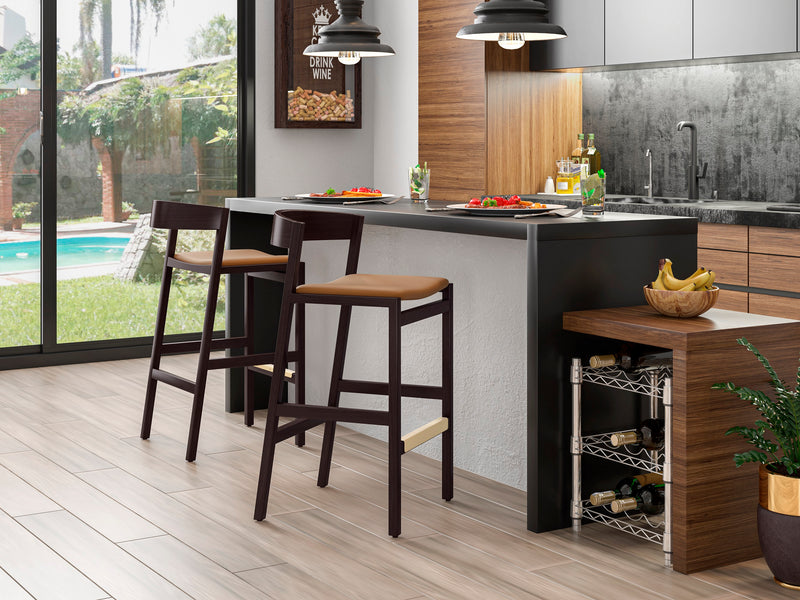 Tabouret bar Klismos de Manhattan Comfort de 40,75 po en hêtre - chameau et noyer foncé