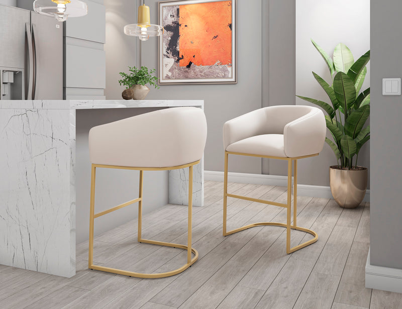 Tabouret bar Louvre de Manhattan Comfort de 40 po en acier inoxydable - crème et doré titane