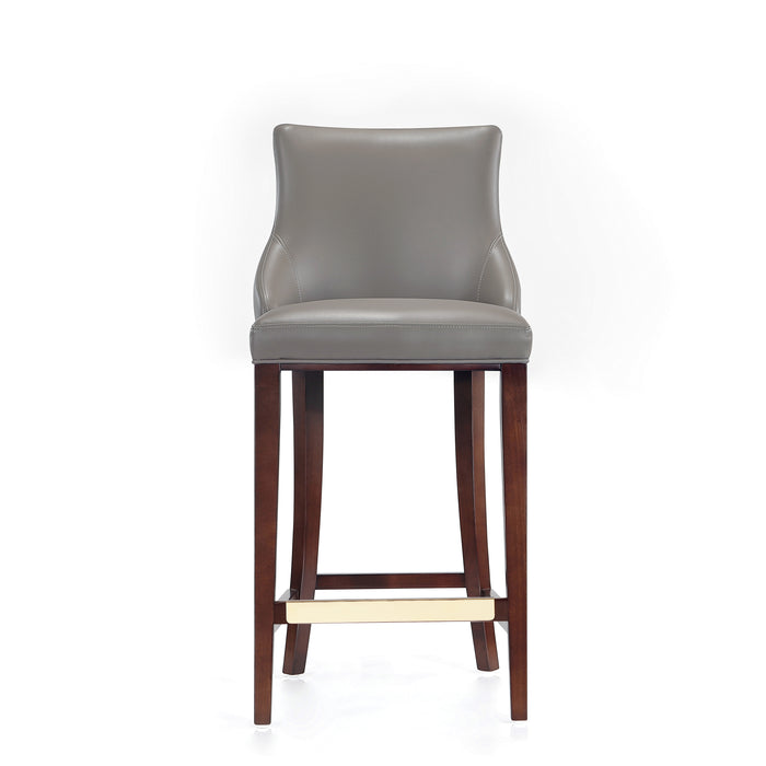 Tabouret bar moderne Shubert de Manhattan Comfort avec revêtement en similicuir et pattes en hêtre - taupe foncé