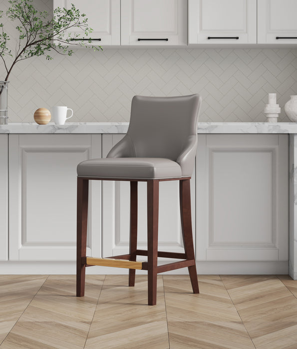 Tabouret bar moderne Shubert de Manhattan Comfort avec revêtement en similicuir et pattes en hêtre - taupe foncé