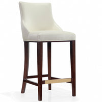 Tabouret bar moderne Shubert de Manhattan Comfort avec revêtement en similicuir et pattes en hêtre - ivoire