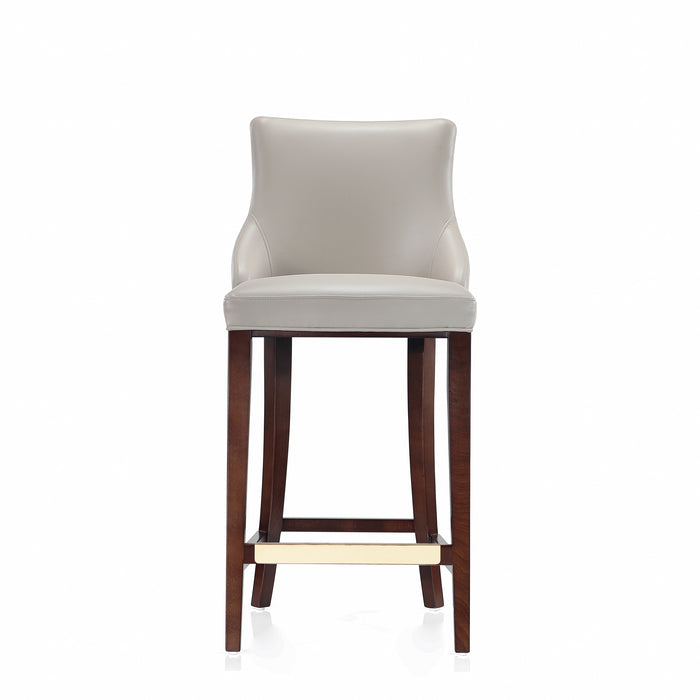 Tabouret bar moderne Shubert de Manhattan Comfort avec revêtement en similicuir et pattes en hêtre - gris clair