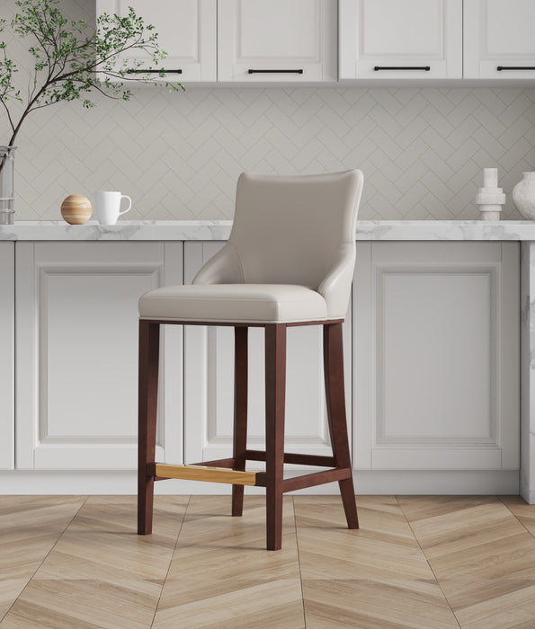 Tabouret bar moderne Shubert de Manhattan Comfort avec revêtement en similicuir et pattes en hêtre - gris clair