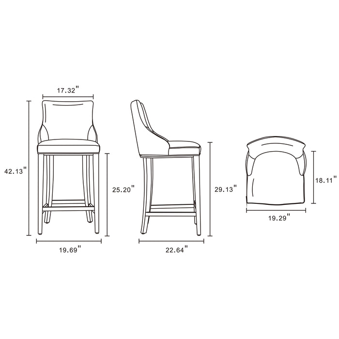 Tabouret bar moderne Shubert de Manhattan Comfort avec revêtement en similicuir et pattes en hêtre - gris clair