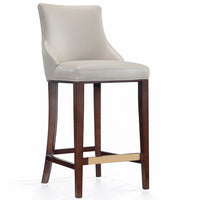 Tabouret bar moderne Shubert de Manhattan Comfort avec revêtement en similicuir et pattes en hêtre - gris clair