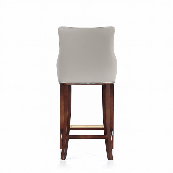 Tabouret bar moderne Shubert de Manhattan Comfort avec revêtement en similicuir et pattes en hêtre - gris clair