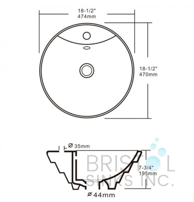 Lavabo de salle de bain circulaire Bristol Sinks en porcelaine vitrifiée sur le dessus du comptoir - BV108
