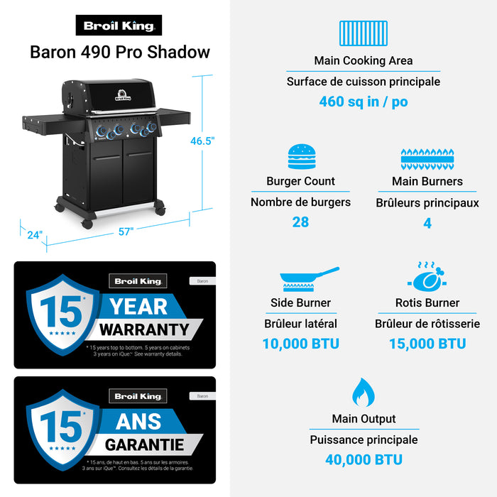 Broil King Baron 490 Pro Shadow 4-bruleurs 40 000 BTU Barbecue a gaz propane - 674144