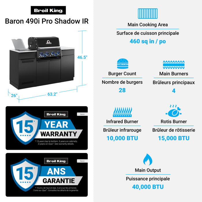 Broil King Baron 490i Shadow 4-bruleurs 40 000 BTU Barbecue a gaz naturel encastre - 875847
