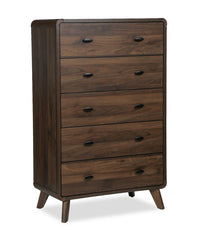 Commode verticale de chambre à coucher moderne du milieu du 20e siècle Cami de 31,5 po (L) x 50 po (H) à 5 tiroirs - brune