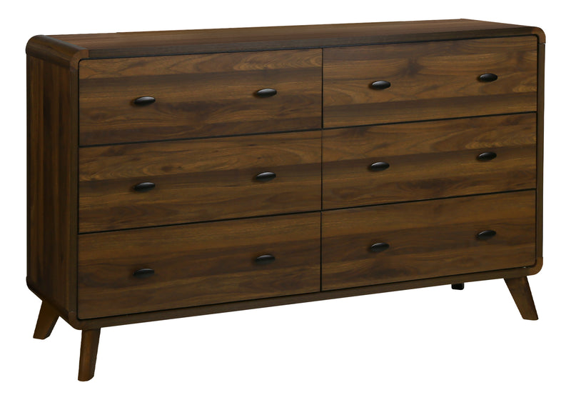Ensemble de chambre à coucher de style moderne du milieu du 20e siècle Cami 5 pièces avec lit, commode et miroir, brun - grand lit