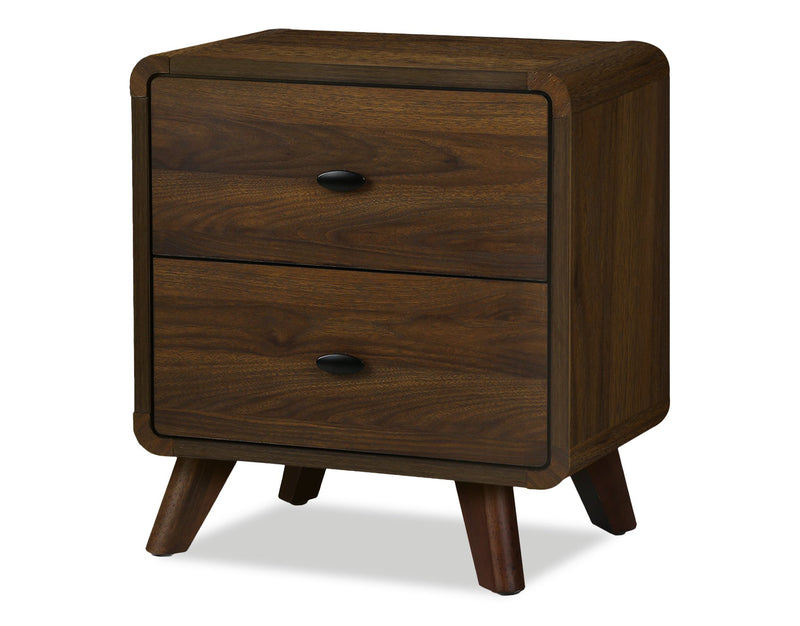 Ensemble de chambre à coucher de style moderne du milieu du 20e siècle Cami 6 pièces avec lit, commode, miroir et table de nuit, brun - grand lit