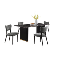 Ensemble de salle à manger Capri de Kort & Co. 5 pièces avec table de 72 po (L), touches dorées, base piédestal et 4 chaises - anthracite