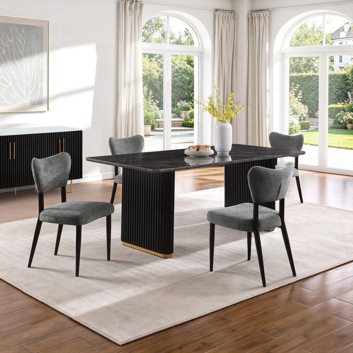 Ensemble de salle à manger Capri de Kort & Co. 5 pièces avec table de 72 po (L), touches dorées, base piédestal et 4 chaises - anthracite