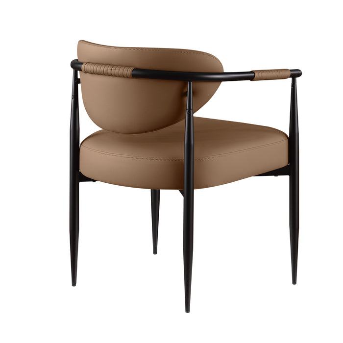 Chaise de salle à manger avec accoudoirs Capri de Kort & Co. en tissu de cuir végétalien et en métal - brune