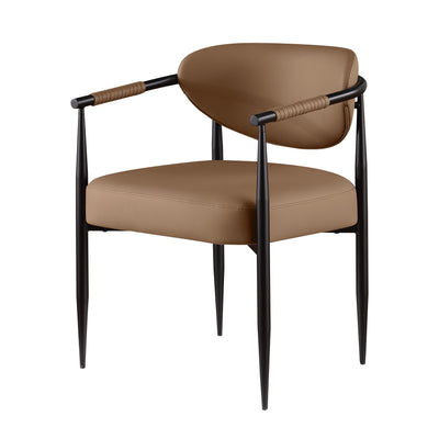Kort & Co. Capri Dining Arm Chair, Vegan Leather, Metal - Brown | Chaise de salle à manger avec accoudoirs Capri de Kort & Co. en tissu de cuir végétalien et en métal - brune