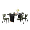 Kort & Co. Capri 7pc Dining Set with Table & 6 Chairs, Gold Accent, Pedestal Base, 72"W – Green | Ensemble de salle à manger Capri de Kort & Co. 7 pièces avec table de 72 po (L), touches dorées, base piédestal et 6 chaises - vert