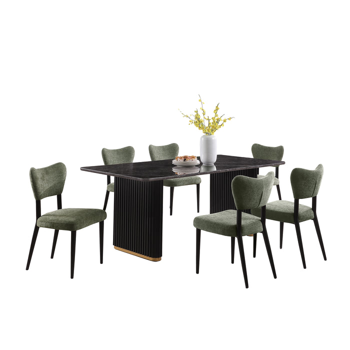 Ensemble de salle à manger Capri de Kort & Co. 7 pièces avec table de 72 po (L), touches dorées, base piédestal et 6 chaises - vert
