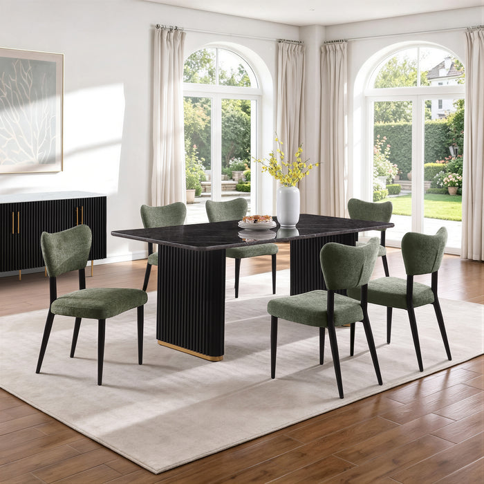 Ensemble de salle à manger Capri de Kort & Co. 7 pièces avec table de 72 po (L), touches dorées, base piédestal et 6 chaises - vert
