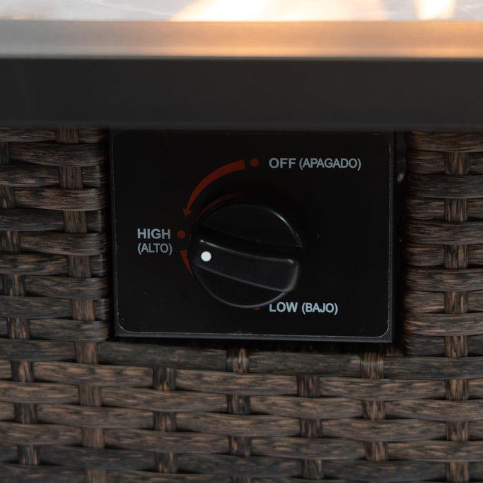 Foyer-table à gaz Deko Living pour l'extérieur avec base en osier