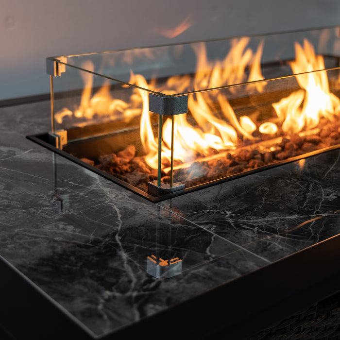 Foyer-table à gaz Deko Living pour l'extérieur avec base en osier