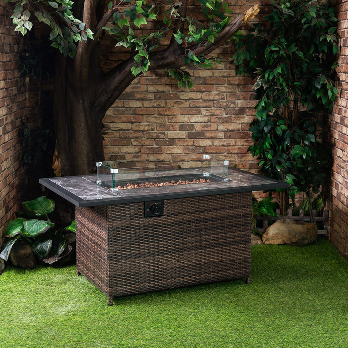 Foyer-table à gaz Deko Living pour l'extérieur avec base en osier