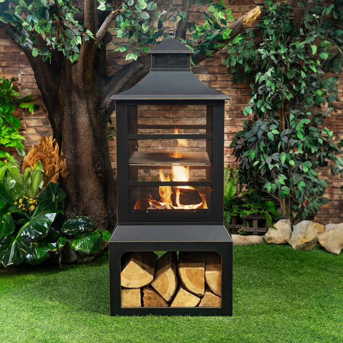 Foyer-gril extérieur au bois Deko Living avec rangement pour bûches