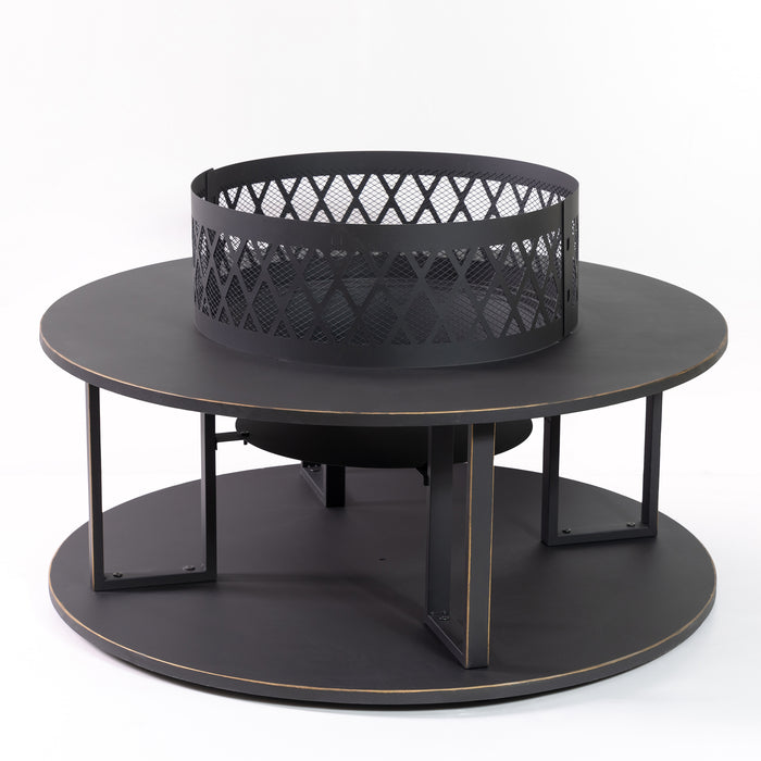 Foyer extérieur rond au bois Deko Living en métal avec rangement pour bûches