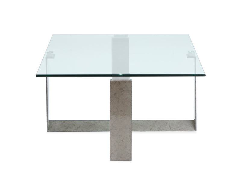 Table à café Consort de 50 po avec dessus en verre trempé - étain vieilli