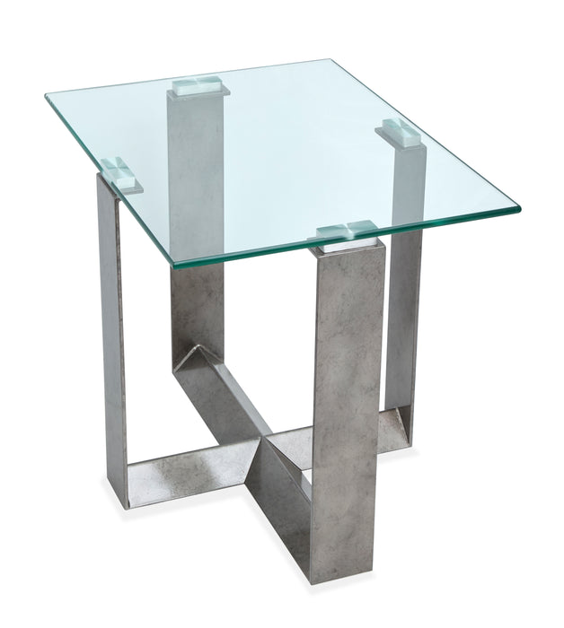Table de bout Consort de 20 po avec dessus en verre trempé - étain vieilli