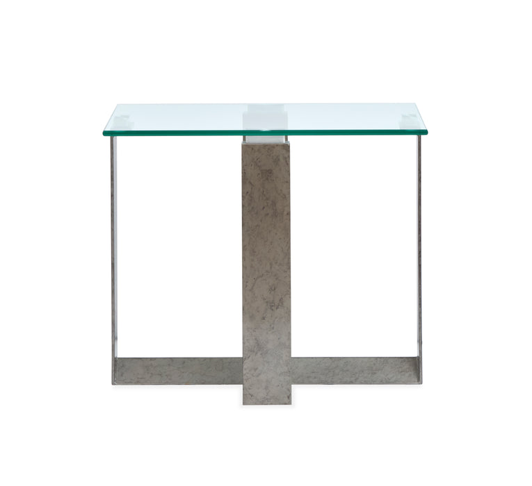 Table de bout Consort de 20 po avec dessus en verre trempé - étain vieilli