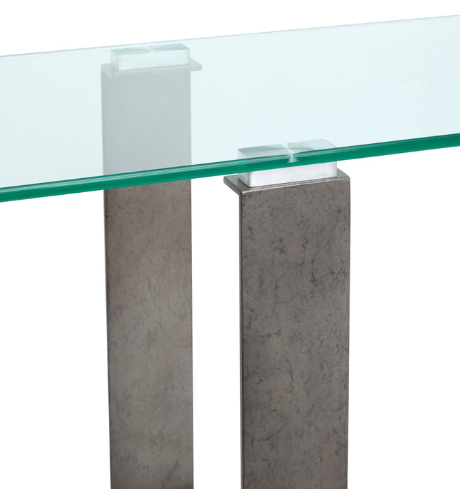 Table de salon Consort de 50 po avec dessus en verre trempé - étain vieilli