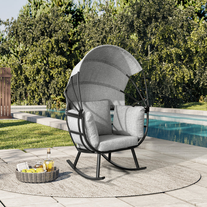 Fauteuil berçant en forme d'œuf Deko Living pour l’extérieur avec toit - noir