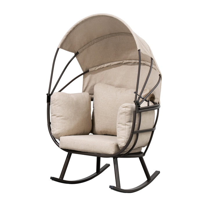 Fauteuil berçant en forme d'œuf Deko Living pour l’extérieur avec toit - brun