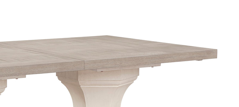 Table de salle à manger rectangulaire Corsa avec rallonge - gris clair et chêne blanc antique