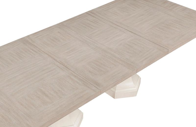 Table de salle à manger rectangulaire Corsa avec rallonge - gris clair et chêne blanc antique