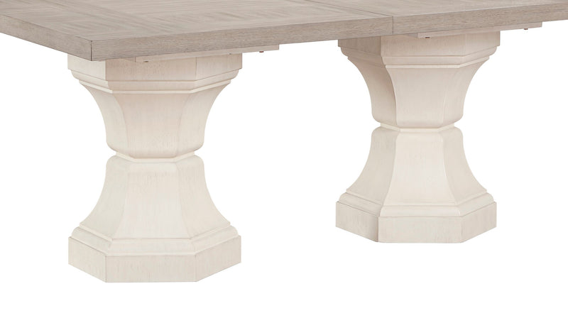 Table de salle à manger rectangulaire Corsa avec rallonge - gris clair et chêne blanc antique