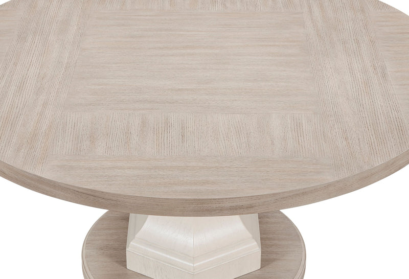 Table de salle à manger ronde Corsa - gris clair et chêne blanc antique