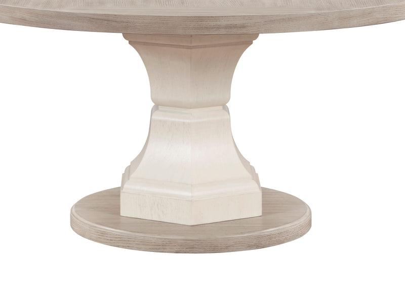 Table de salle à manger ronde Corsa - gris clair et chêne blanc antique