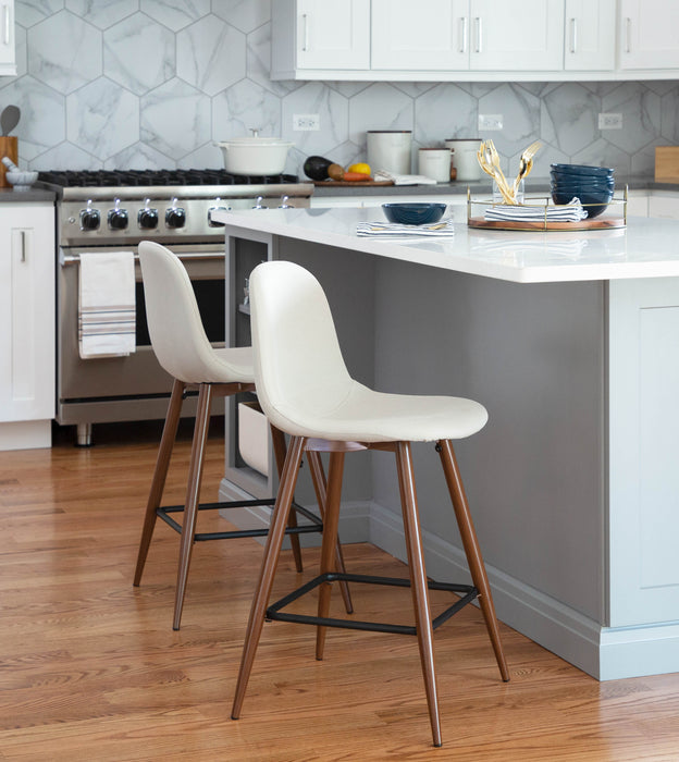 Tabouret moderne du milieu du 20e siècle Pebble de hauteur comptoir en tissu beige - ensemble de 2